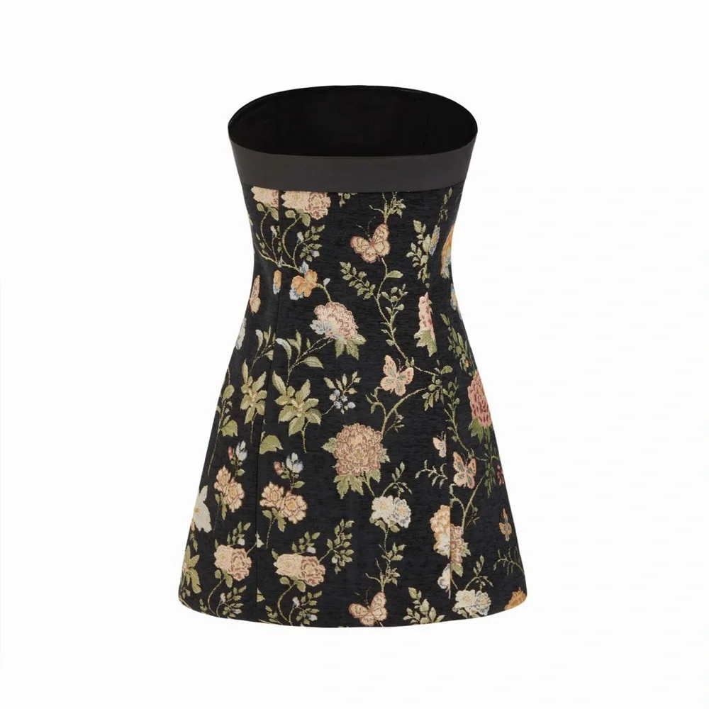 Floral Strapless Black Dress - Picture 7 of 9